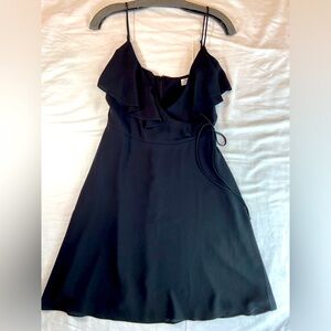 Bailey‎ 44 Black Negril Dress Ruffle faux wrap spaghetti straps size 6
